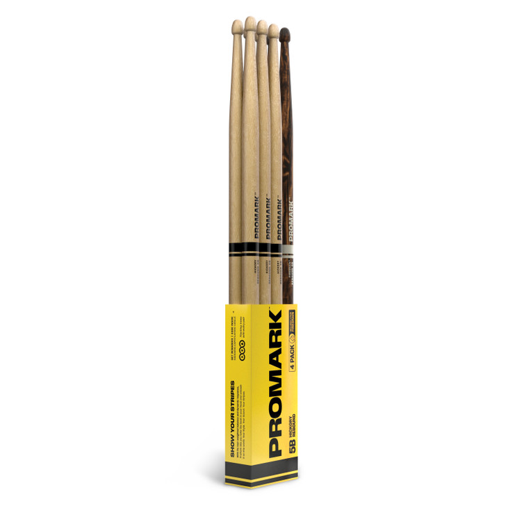 Promark Rebound 5B Hickory Drumstick, Acorn Wood Tip, FireGrain 4-Pack