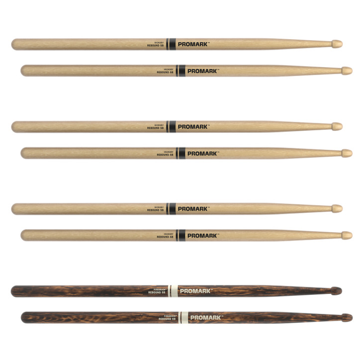 Promark Rebound 5B Hickory Drumstick, Acorn Wood Tip, FireGrain 4-Pack product image