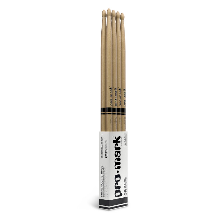Promark Classic Forward 5A Hickory Drumsticks, Oval Wood Tip, 4-Pack