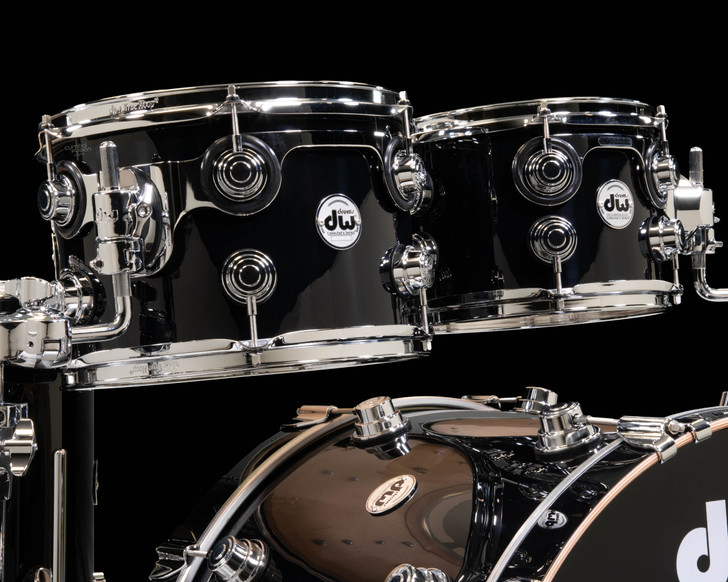 DW Collector's SSC Maple 5pc - Gloss Black Chrome Hardware closeup