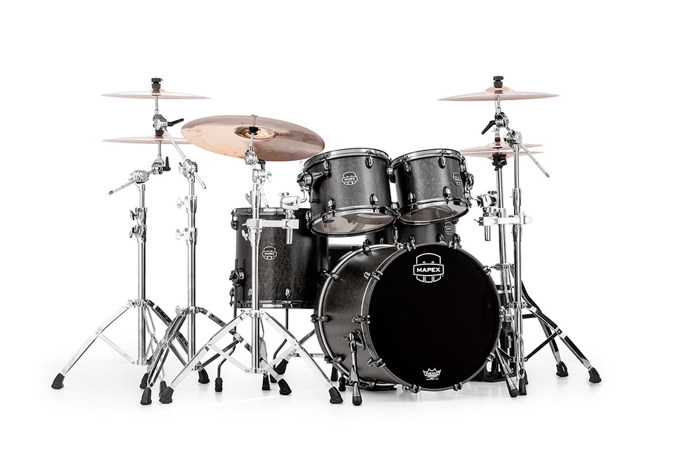 Mapex Saturn V Exotic Shell 4pc Fusion Shell Pack - Flat Black Maple Burl