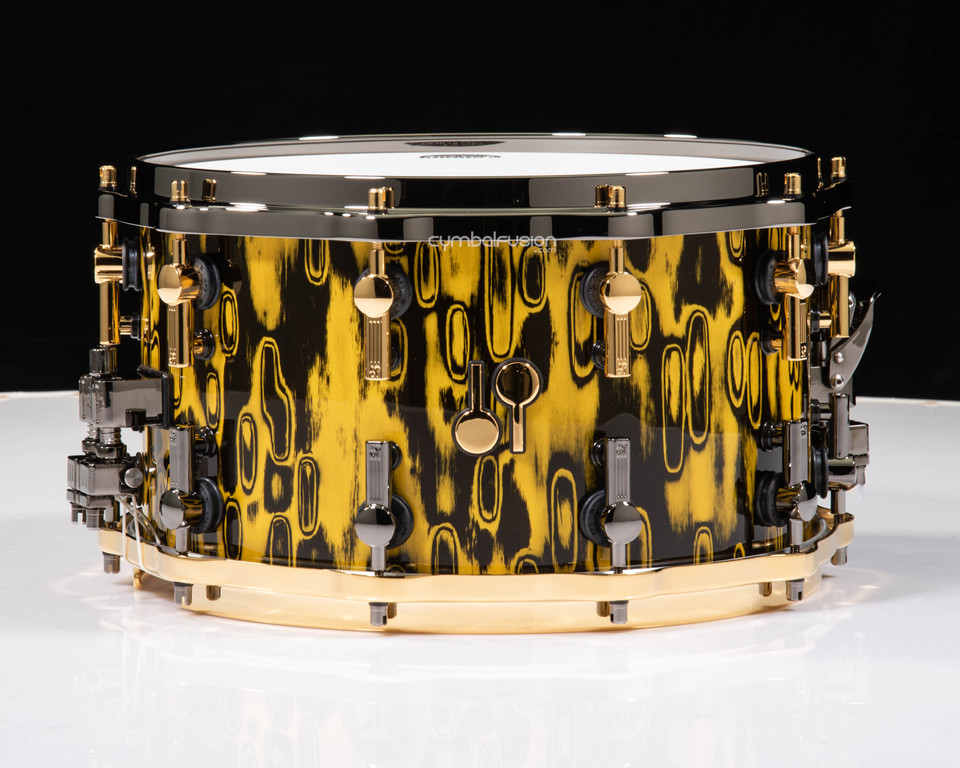 Sonor SQ2 14x8 Beech Snare Drum - Yellow Tribal - Tiger Interior