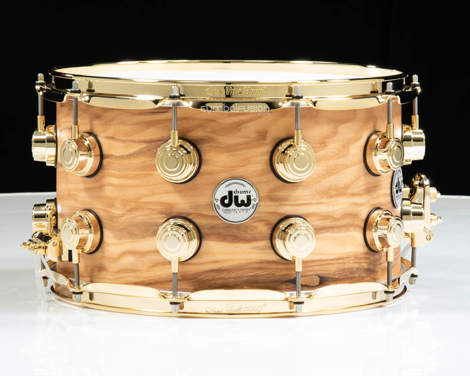 DW Collector's 8x14 Snare - Hard Satin over Olive Ash Burl  w/Gold HW
