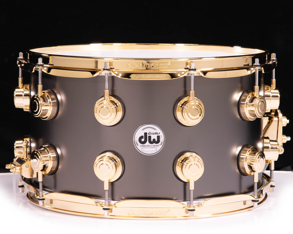 DW Collector's Series 8x14 Satin Black Nickel Over Brass Snare Drum with Gold Hardware