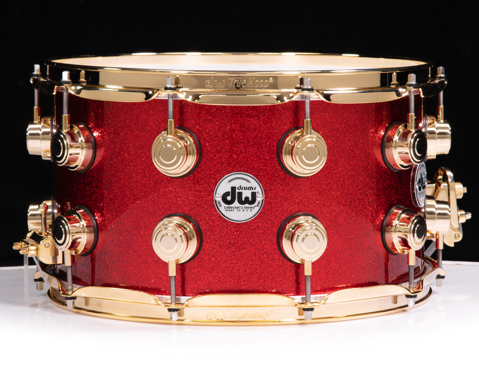 DW Collector's 8x14 10+6 Maple Snare - Red Sparkle Lacquer w/ Gold HW (1252411)