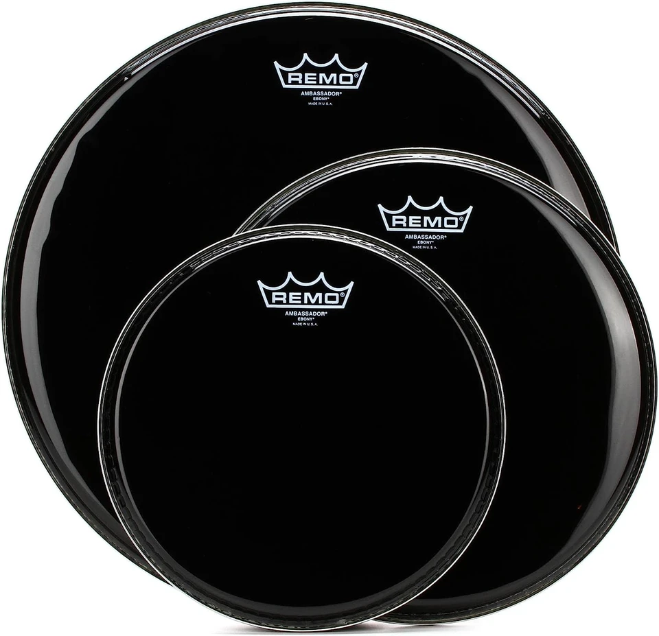 Remo Ambassador Ebony 3 Piece Tom Pack - 10/12/16