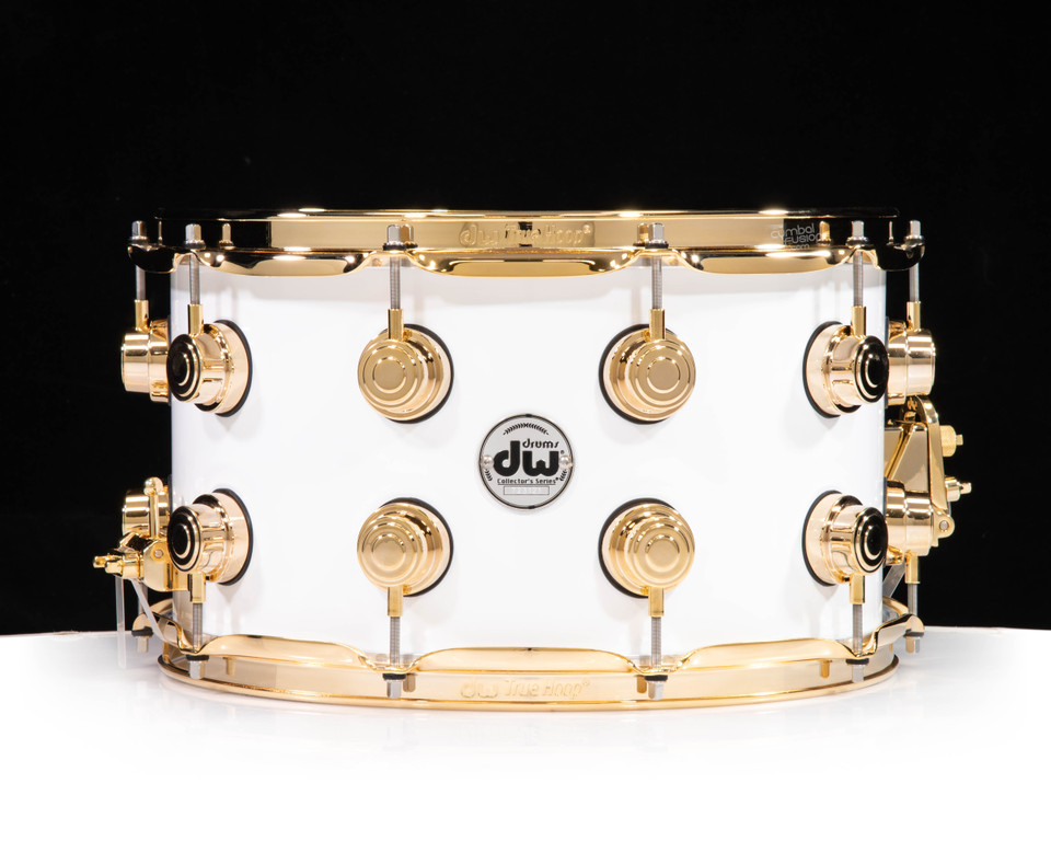 DW Brass Snare Drum 8x14 Gold Hardware - Polar White