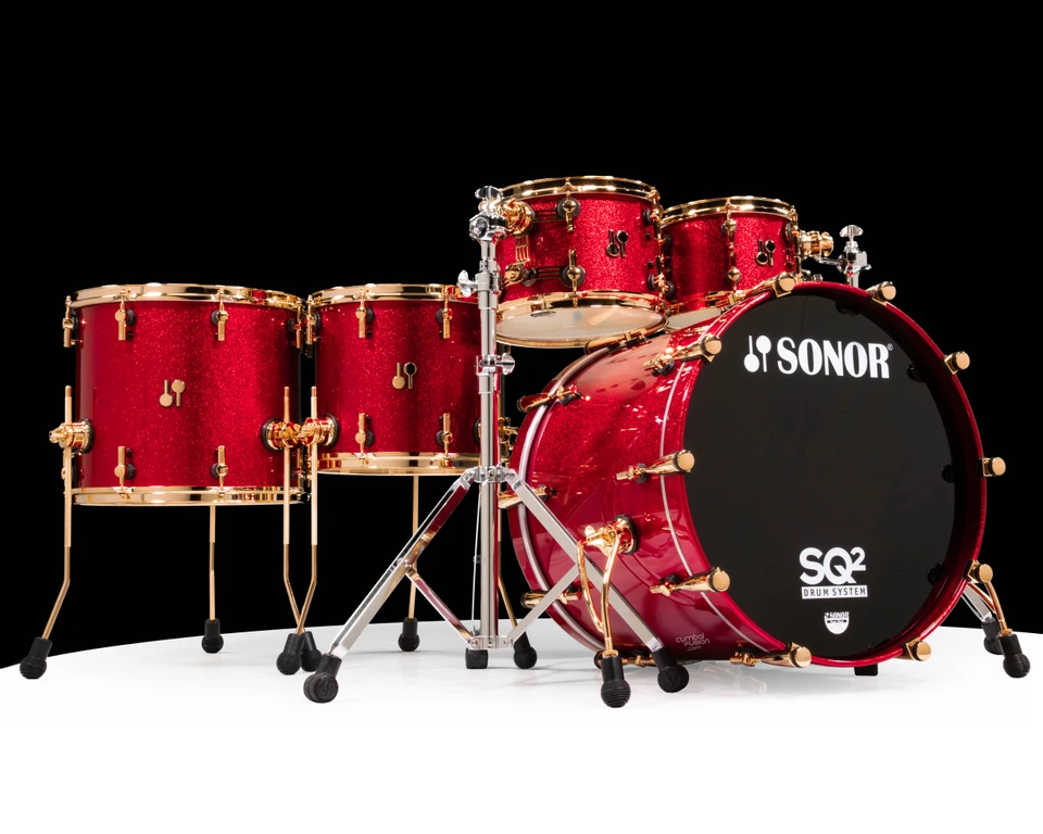Sonor SQ2 5pc Vintage Birch Shell  Pack  - Red Sparkle w/Gold Hardware