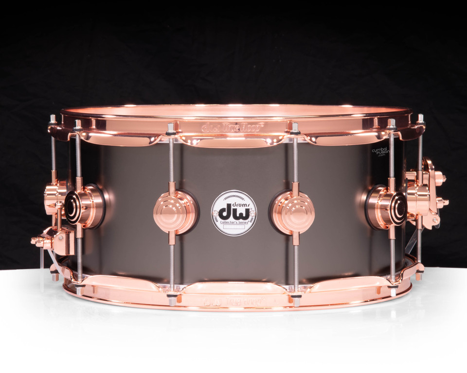 DW Collector's Series 6.5x14 Satin Black Nickel Over Brass Snare Drum with Copper Hardware