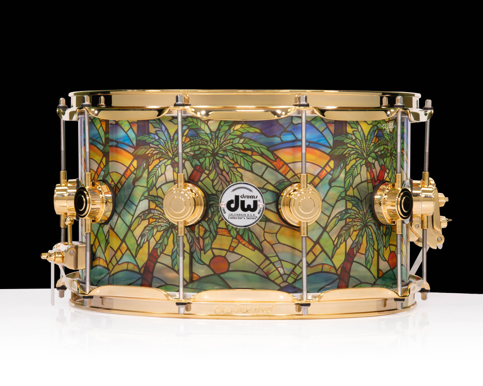 DW Collector's Stained Glass Palm Tree Acrylic 8x14 Snare w/ Gold Hardware