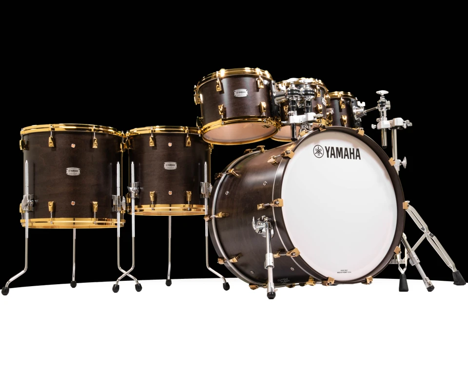 Yamaha PHX Hybrid Shell Drum Set 8/10/12/14/16/22 – Matte Black with Gold Hardware front view