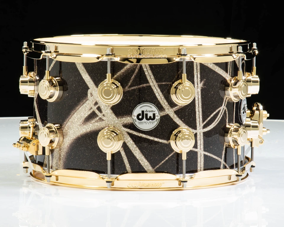 DW Collector's SonicPly 7x14 Snare - Smoke Glass Contrails Gold Hardware front view