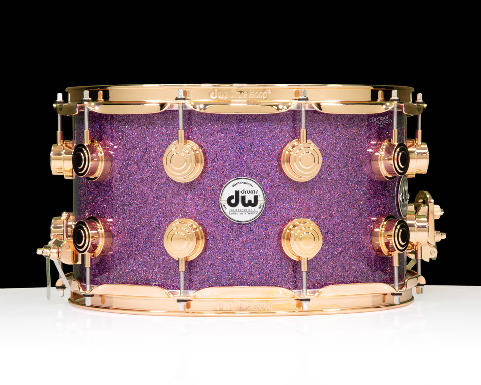 DW Collector's SSC Maple Snare Drum 8x14 Gold Double Row Lugs - Purple Drift front view