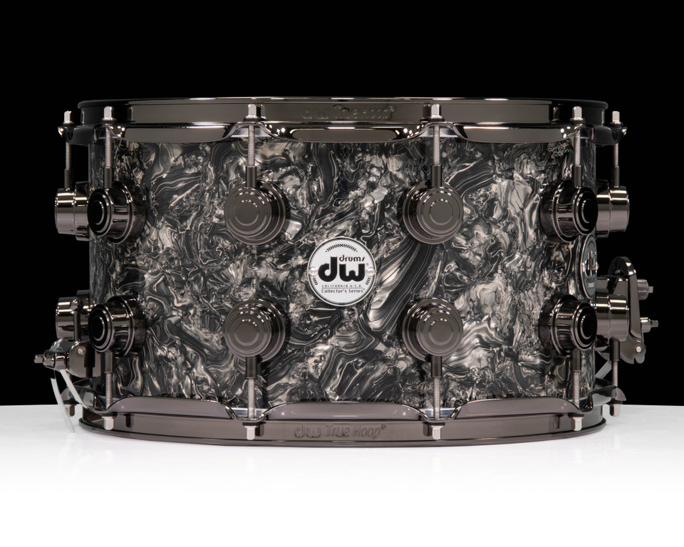 DW Collector's Series 8x14 SonicPly Silver Abalone with Black Nickel Hardware FRONT VIEW