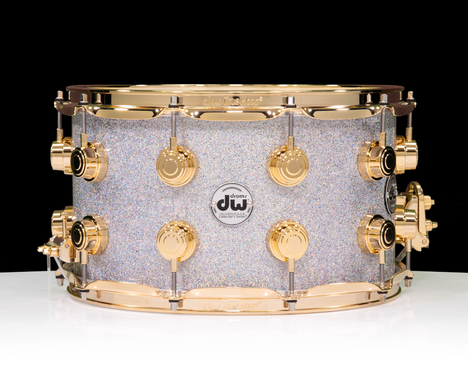 DW Collector's Series SSC Maple 8x14 Snare Drum - Diamond Nebula with Gold Hardware front view