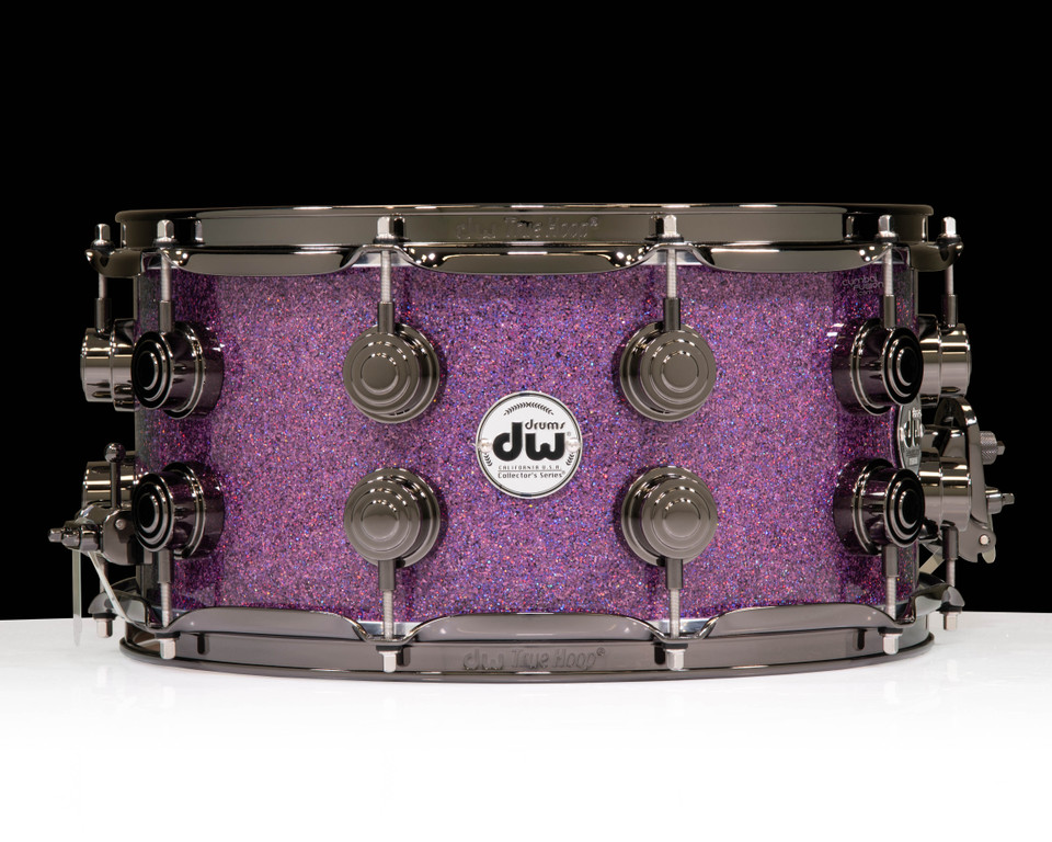 DW Collector's SSC Maple Snare Drum 7x14 Black Nickel Double Row Lugs - Purple Drift front view