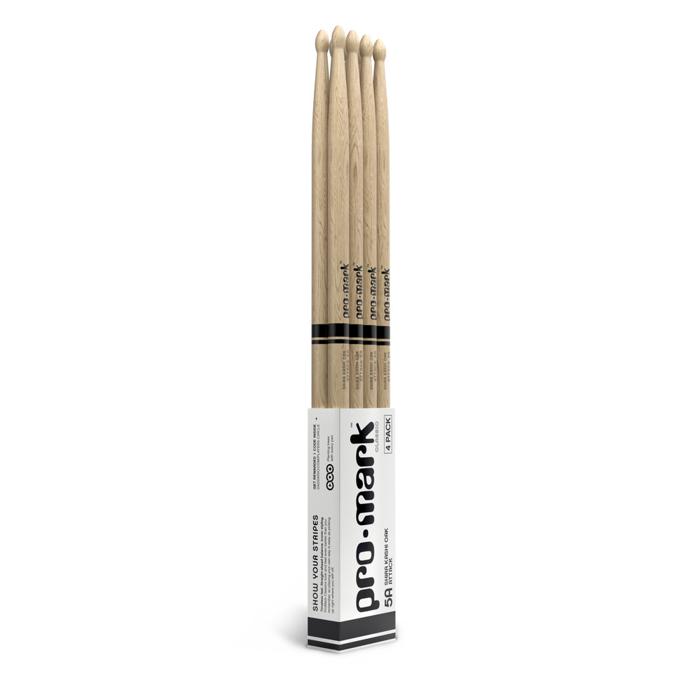 Promark Classic Attack 5A Shira Kashi Oak Drumstick, Oval Wood Tip, 4-Pack product image