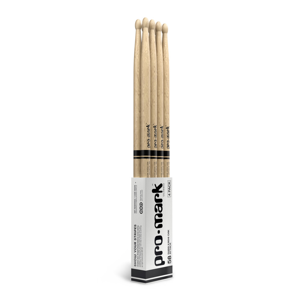 Promark Classic Attack 5B Shira Kashi Oak Drumstick, Oval Wood Tip, 4-Pack product image
