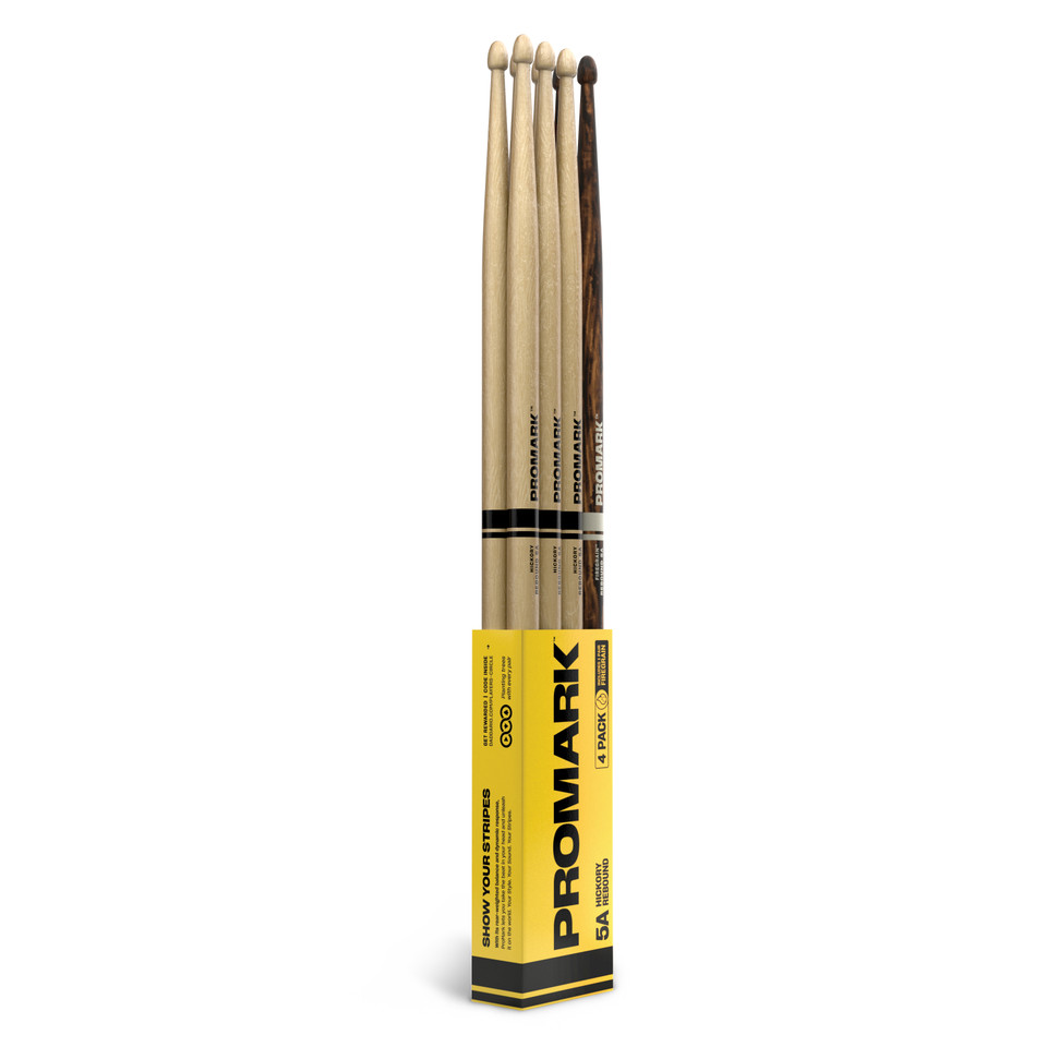 Promark Rebound 5A Hickory Drumstick, Acorn Wood Tip, FireGrain Bonus 4-Pack product image