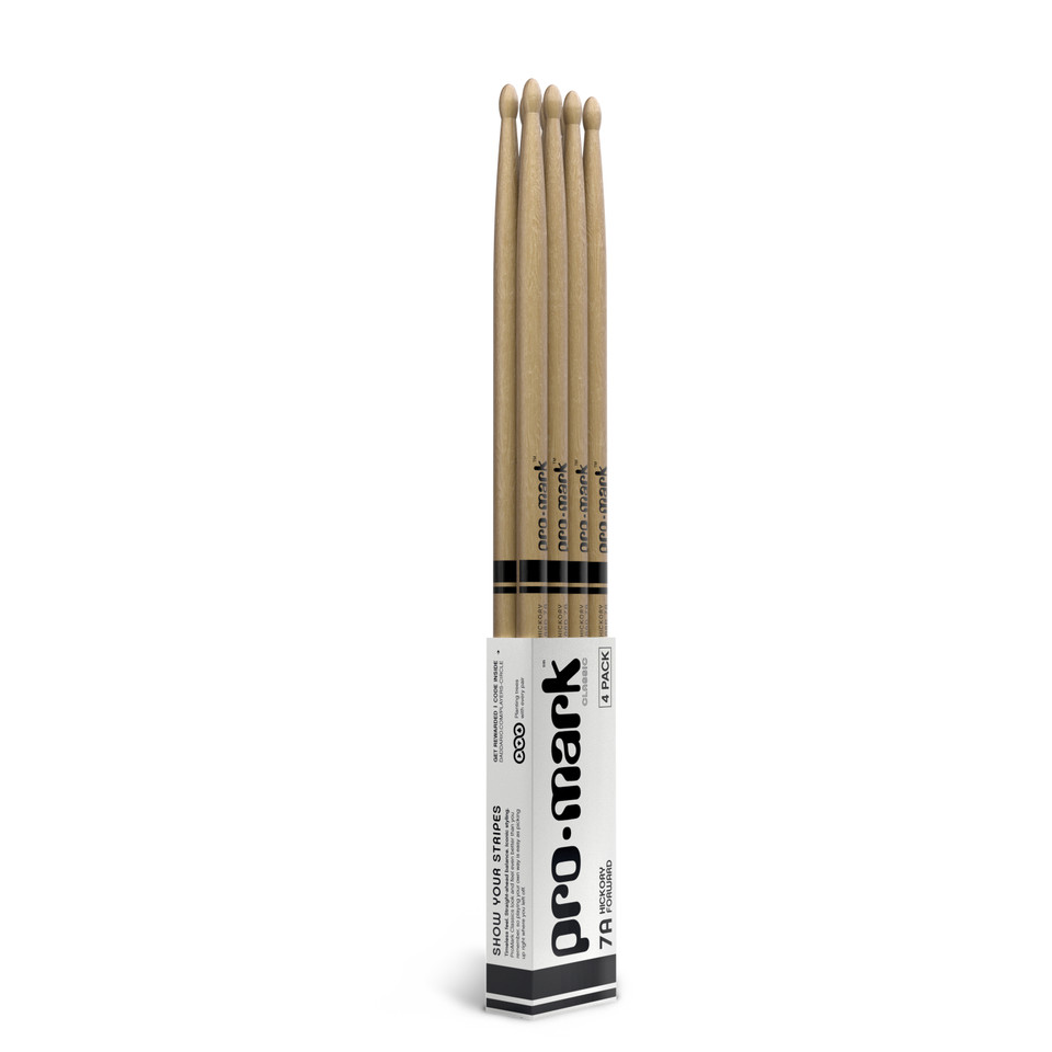 Promark Classic Forward 7A Hickory Drumstick, Oval Wood Tip, 4-Pack product image