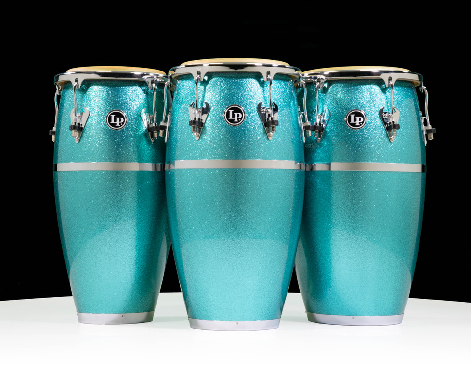 LP Turquoise Sparkle Fiberglass Quinto, Conga & Tumba Bundle
