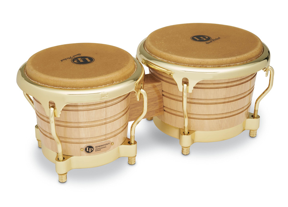 LP LP201AX-2AW 7-1/4-inch and 8-5/8-inch Generation II Bongos - Natural with Gold Hardware product image