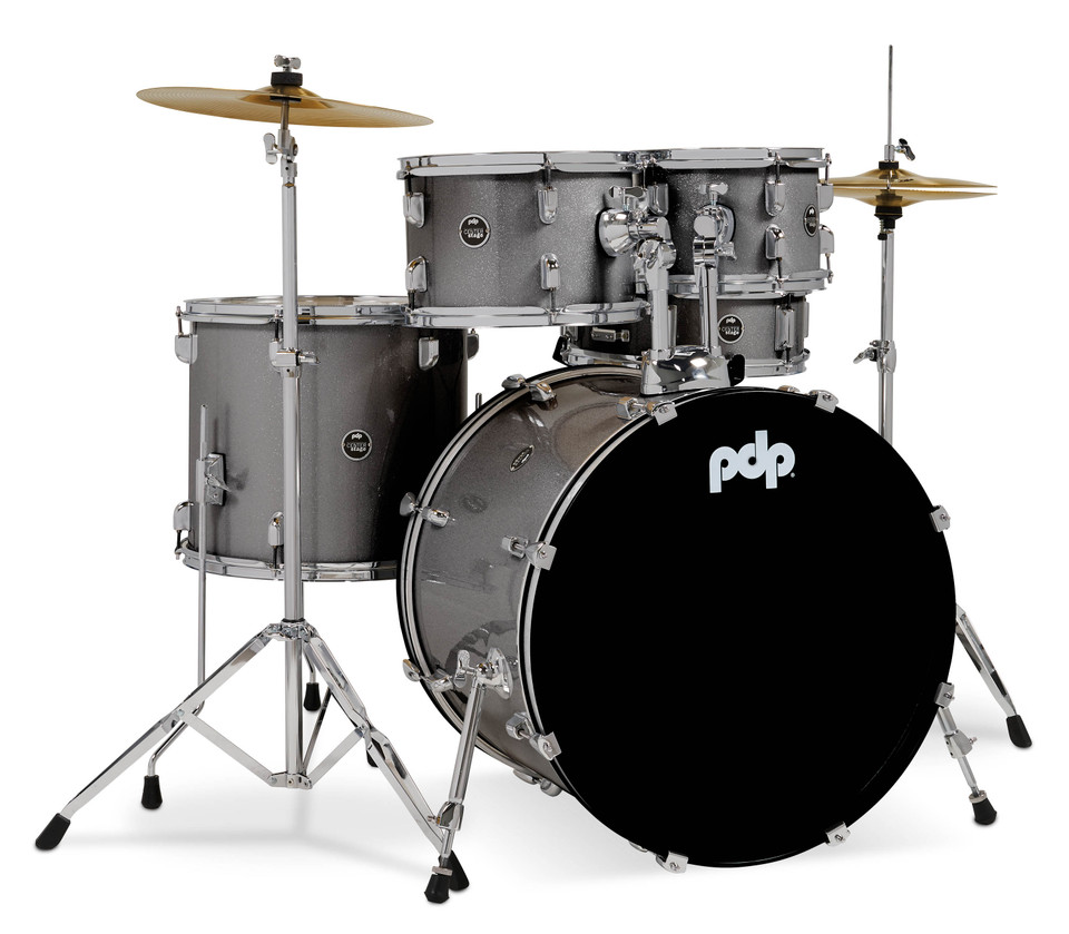PDP Center Stage Silver Sparkle 5pc Kit 7x10, 8x12, 14x16F, 16x22, 5x14 Snare. Hardware, Cymbals & Throne Included product image