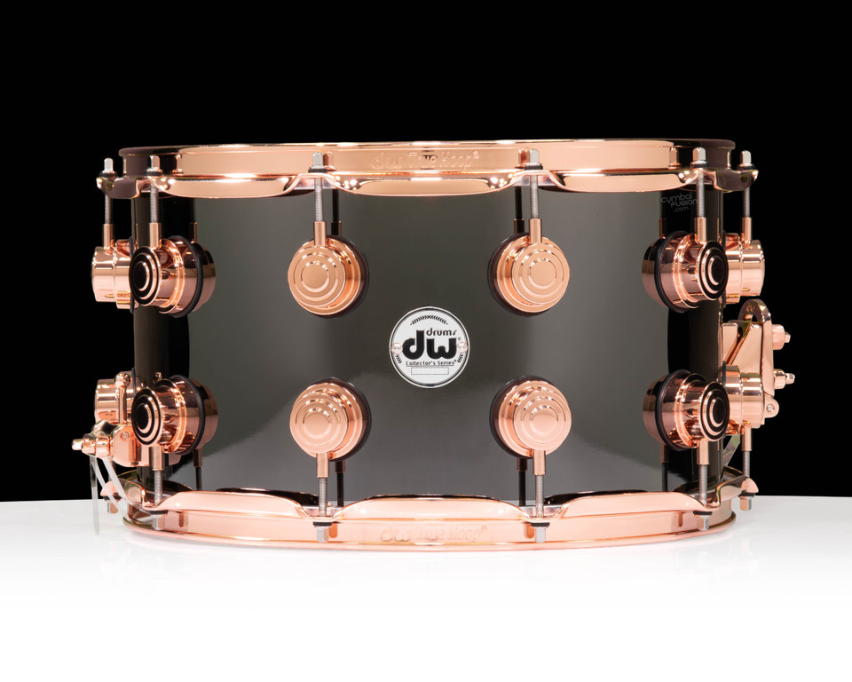 DW Collector's Series 8x14 Black Nickel Over Brass Snare Drum with Copper Hardware - front view
