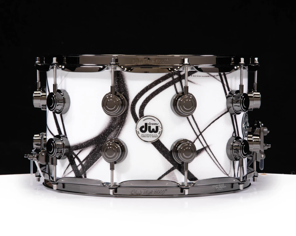 DW Collector’s Series SonicPly 14x8 Snare Drum - White Glass Contrails / Black Nickel