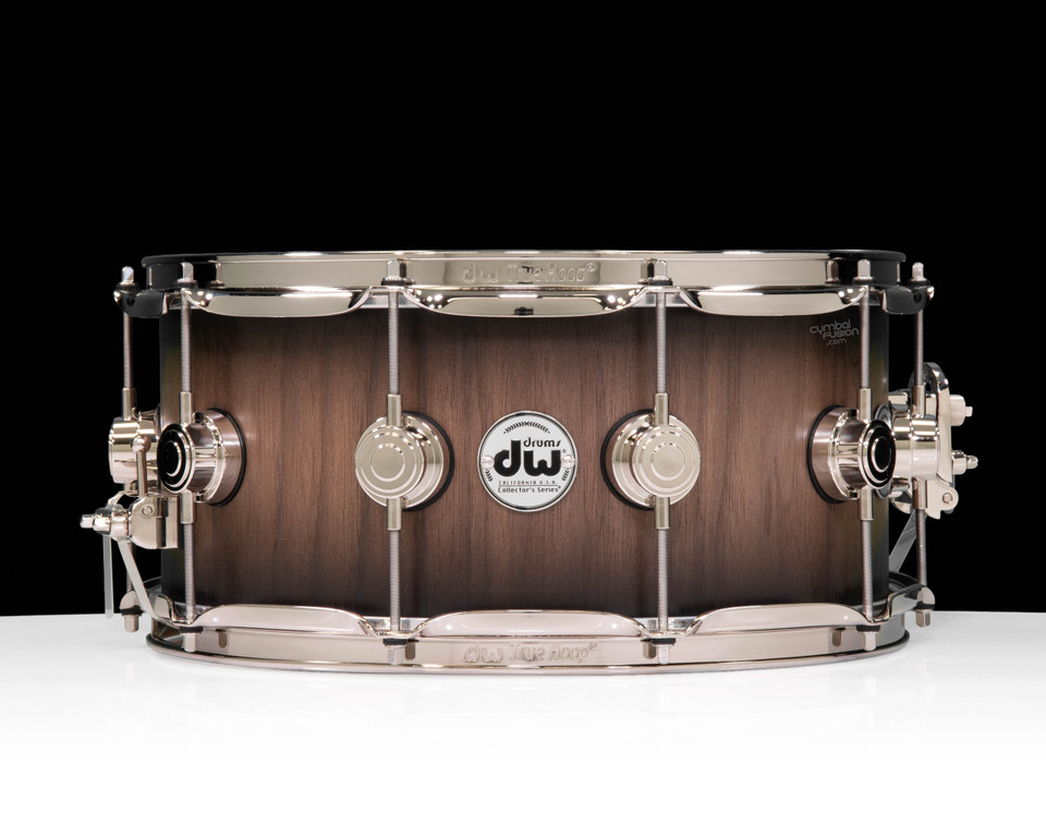 DW Collector's 6.5 x 14 Pure Walnut Snare Drum SS Ebony Satin Oil Burst - Nickel Hardware