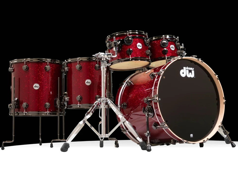 DW Collector's Series SSC Maple 5pc Shell Pack - Ruby Glass w/ Black Nickel Hardware - front view