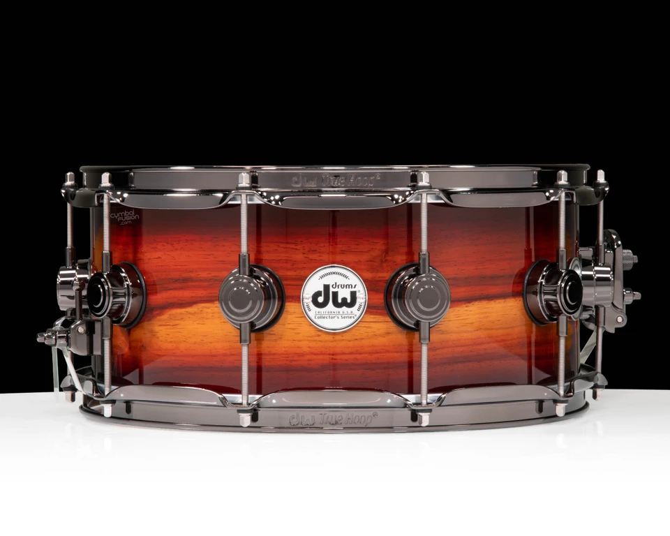 DW Collector's Series Horizontal Paduak Snare 6x14 - Natural to Rich Red Burst, Black Nickel HW