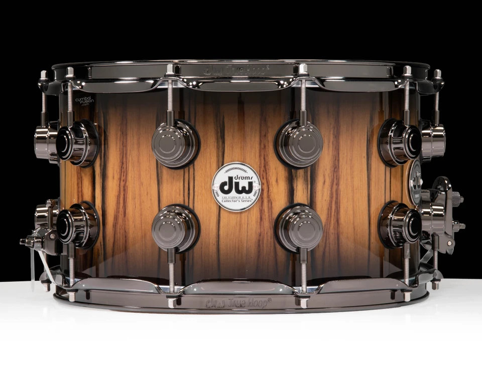DW Collector's Series 8x14 Snare Drum - Ivory Ebony, Natural to Candy Black Burst, Double Row Black Nickel Hardware - front view