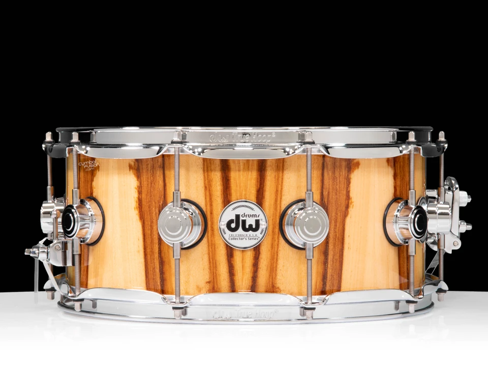 DW Collector's Series 6x14 Snare Drum - African Chenchen, Natural High Gloss, Chrome Hardware - front view