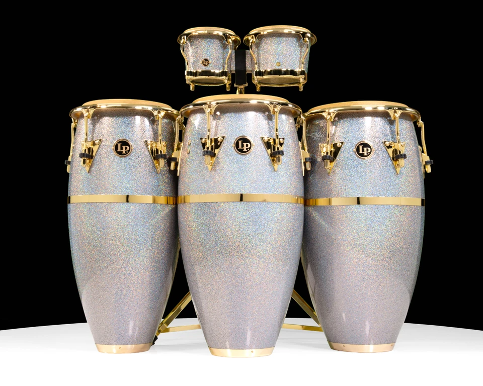 LP Galaxy Fiberglass Diamond Nebula Complete Set with Gold Hardware (Congas and Bongos) front view