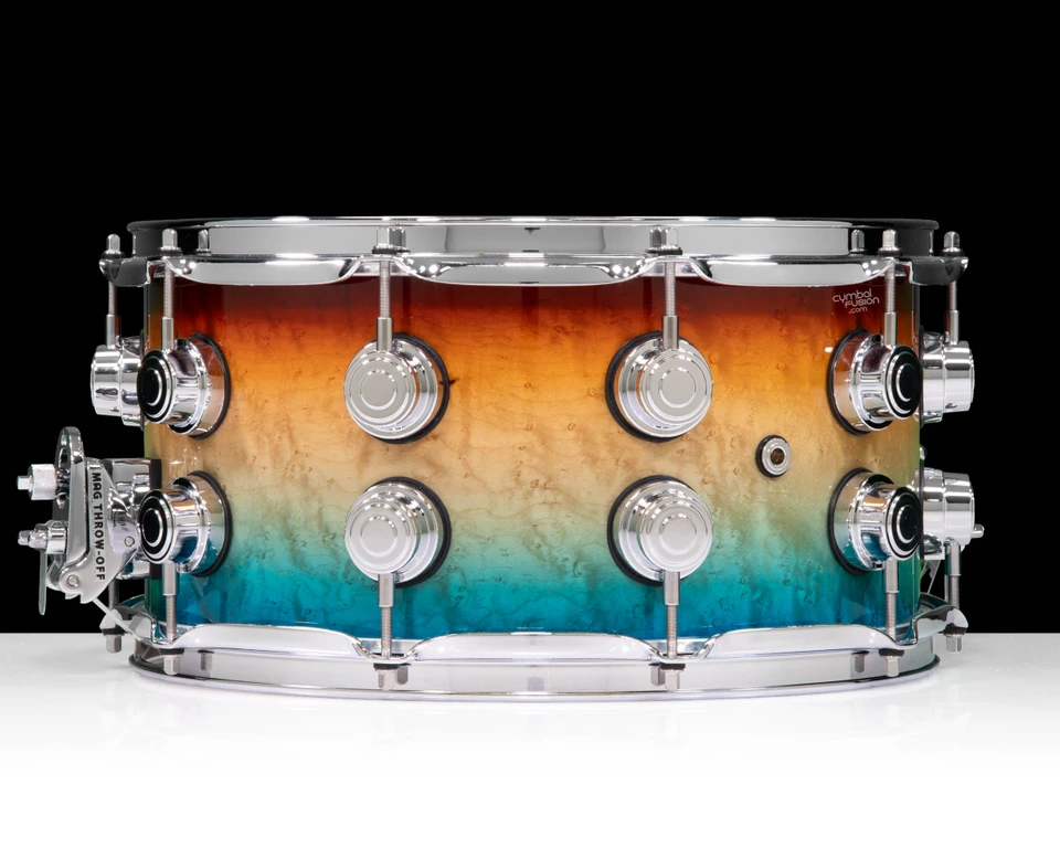 DW Collector's Series 7x14 Snare - Birdseye maple, Sunset to Ocean Fade, 2 row Chrome Hardware