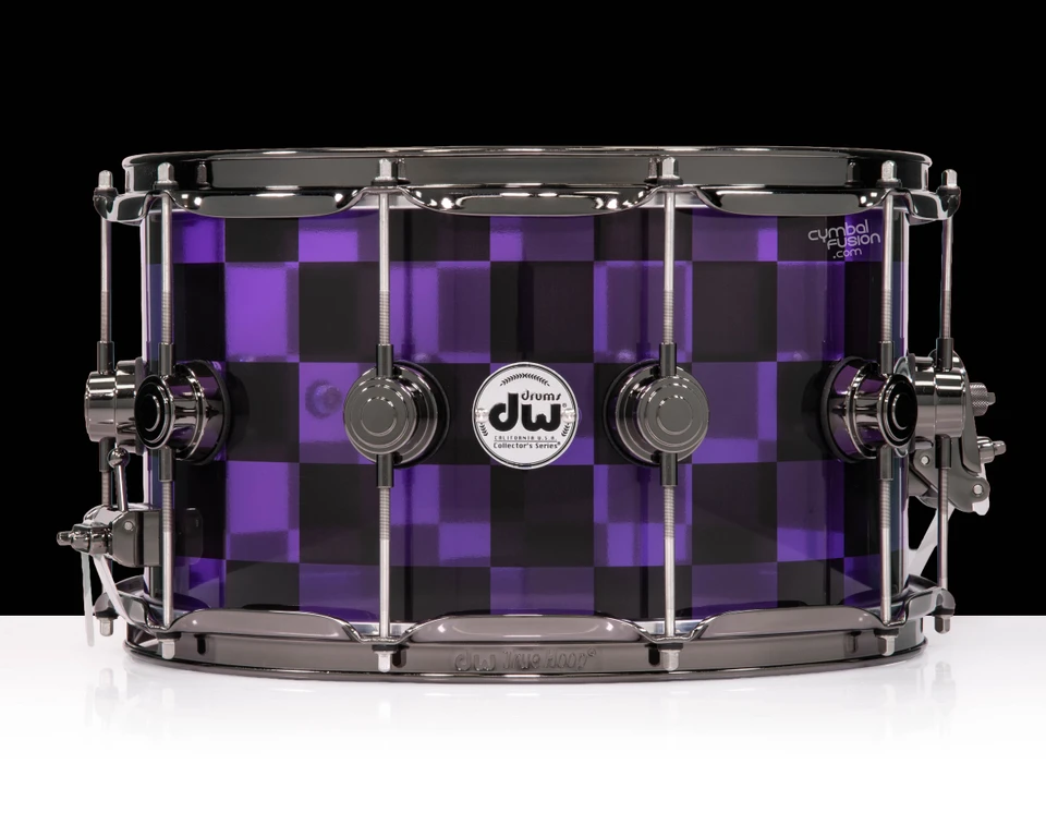 DW Collector's Acrylic 8x14 Snare -Blue and Black Checkers Custom Wrap - front view