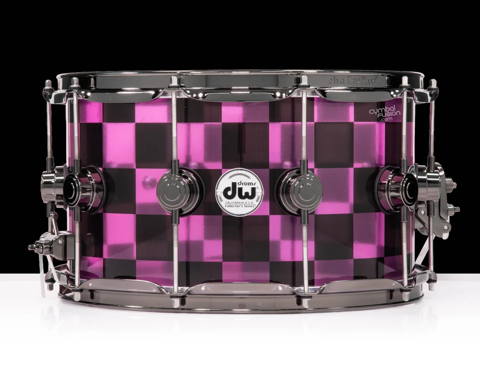 DW Collector's Acrylic 8x14 Snare -Blue and Black Checkers Custom Wrap - front view