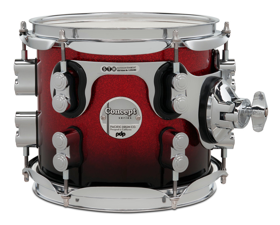 PDP Concept Maple 7x8 Tom - Red to Black Fade Sparkle Lacquer PDCM0708STRB