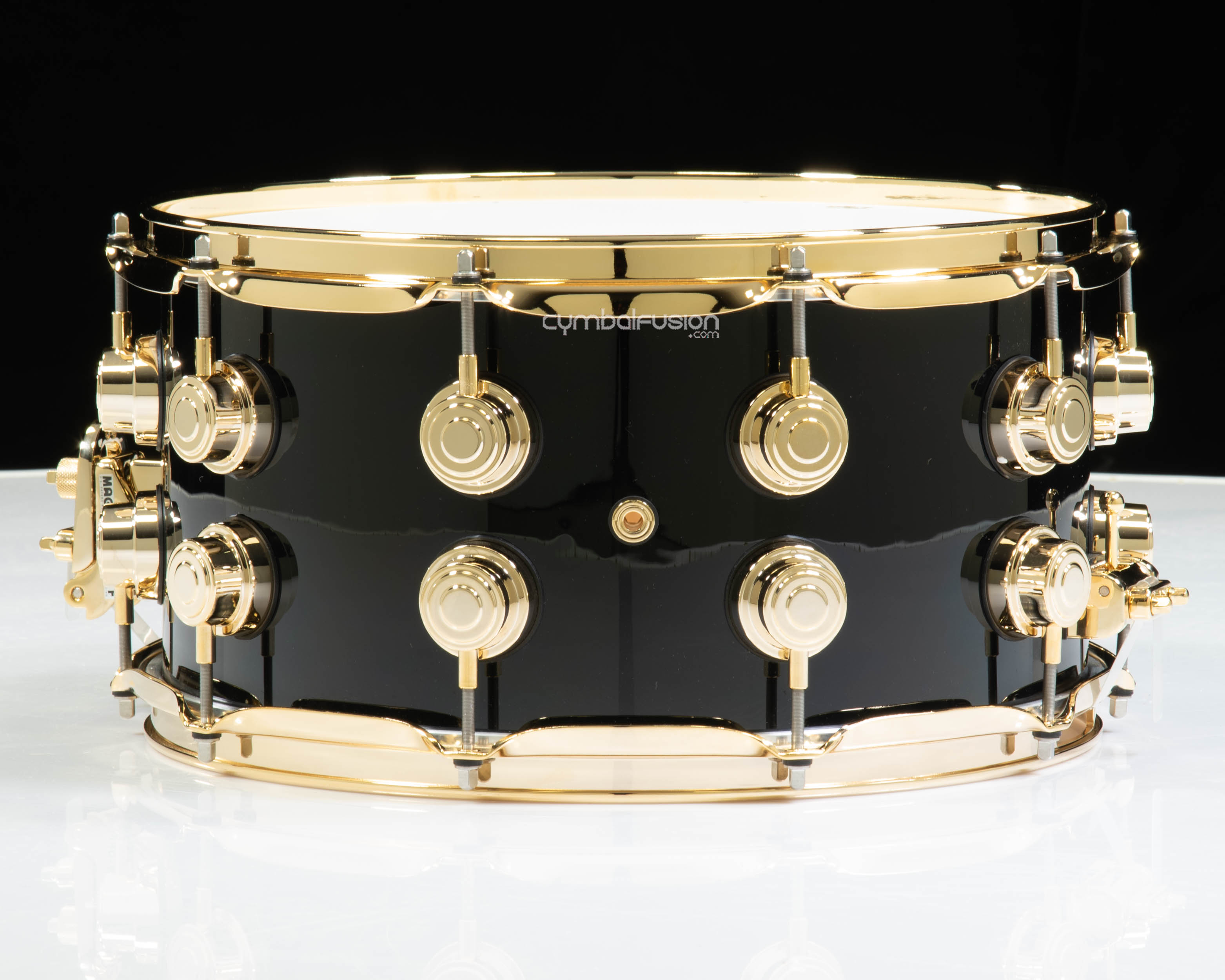 黒金pap DW Collector's 7x14 Maple Snare - Gloss Black w/Gold HW