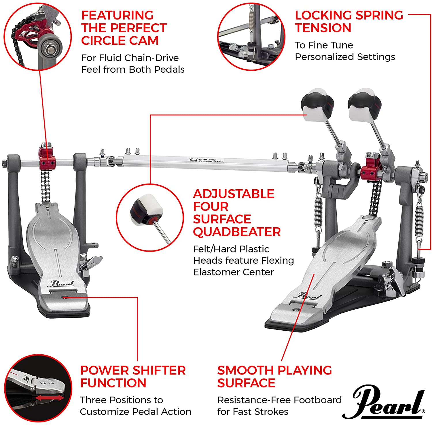 Pearl P1032R Eliminator Solo Red Double Bass Drum Pedal