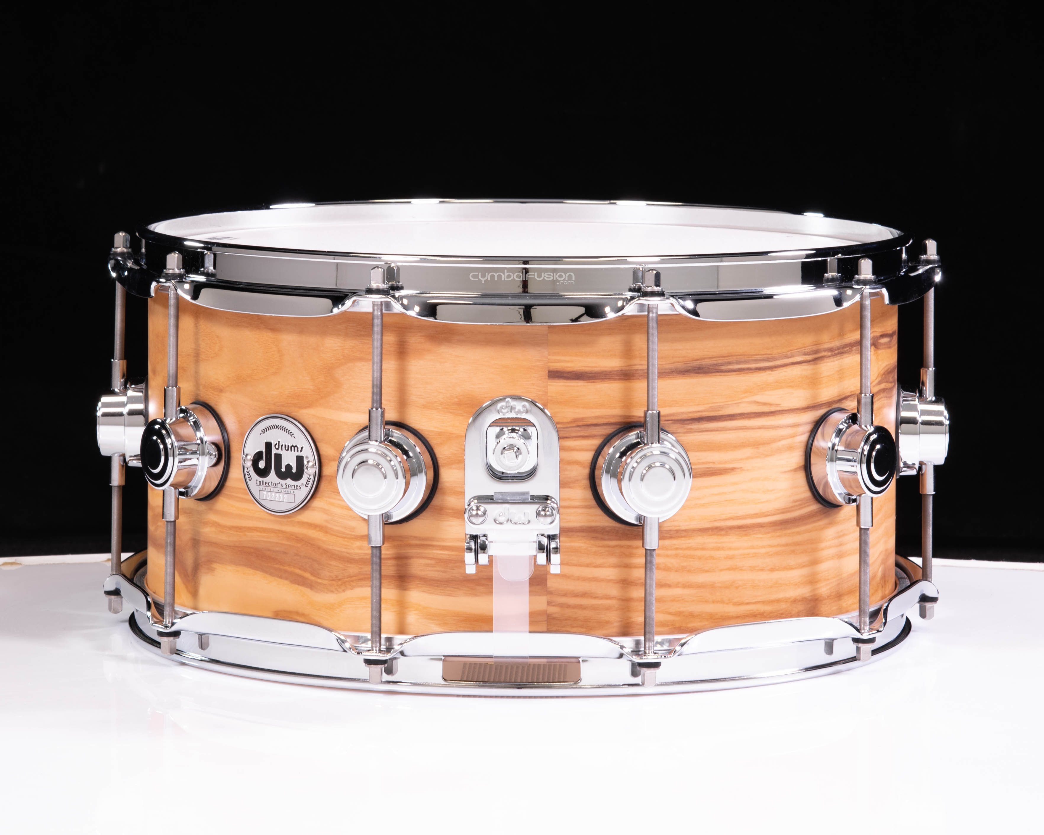 DW Collector's 6.5x14 3/3/3 Maple Snare Hard Satin over Olive Ash Burl