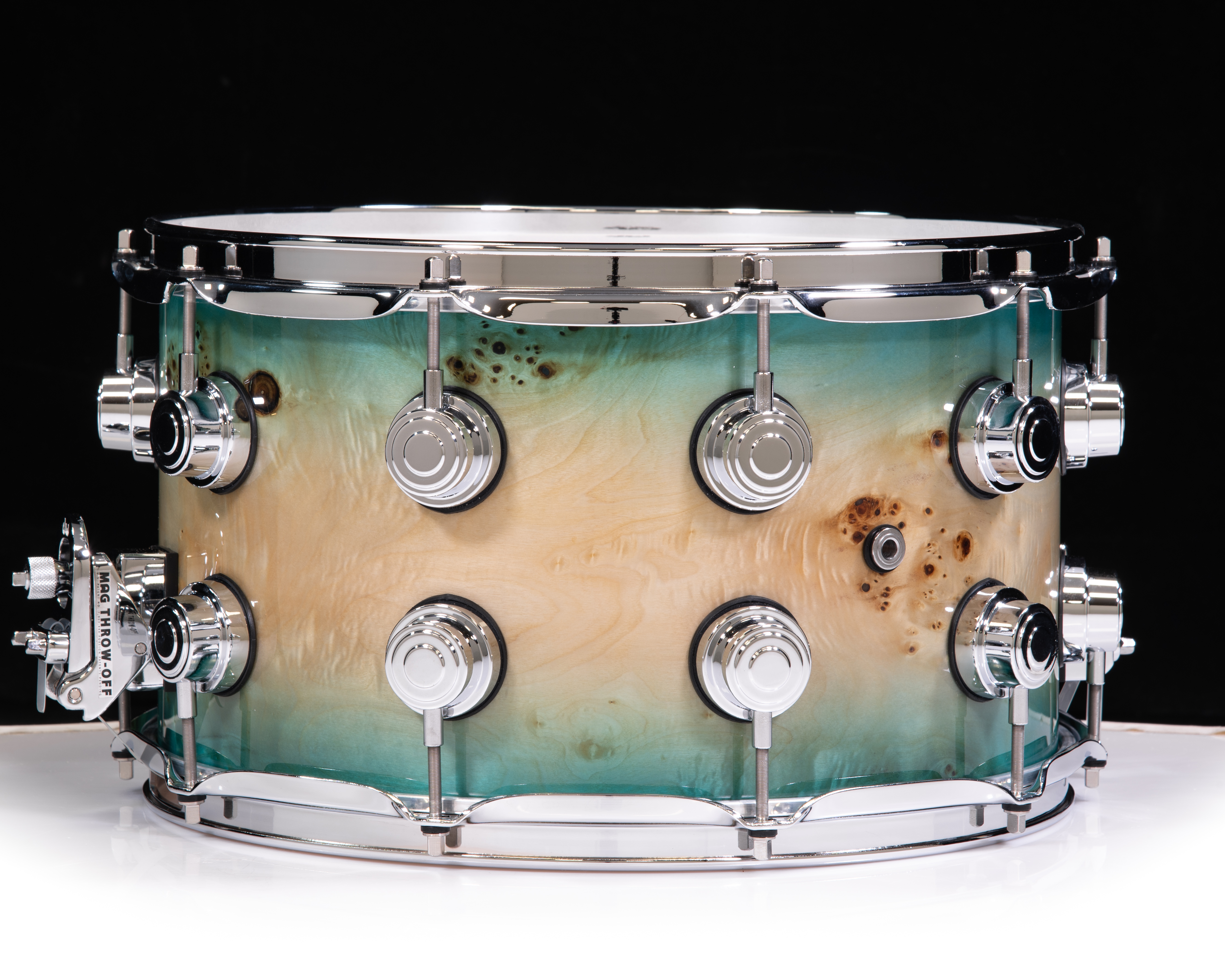 DW Collector's Series Mapa Burl Veneer 8x14 Snare Drum Sky Blue