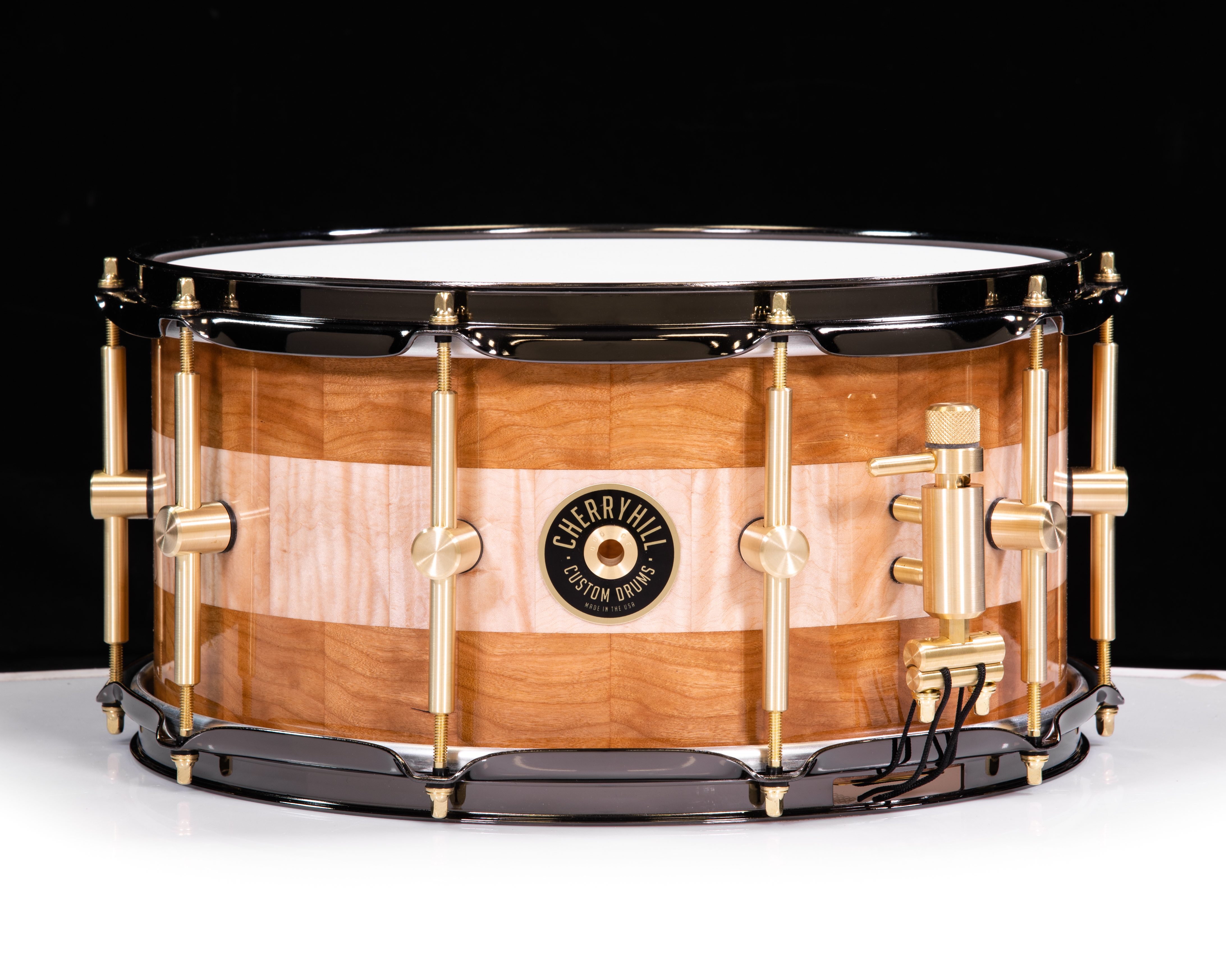 Cherry Hill Drums 14x7 Fiddleback Maple / Mottled Cherry w/Black