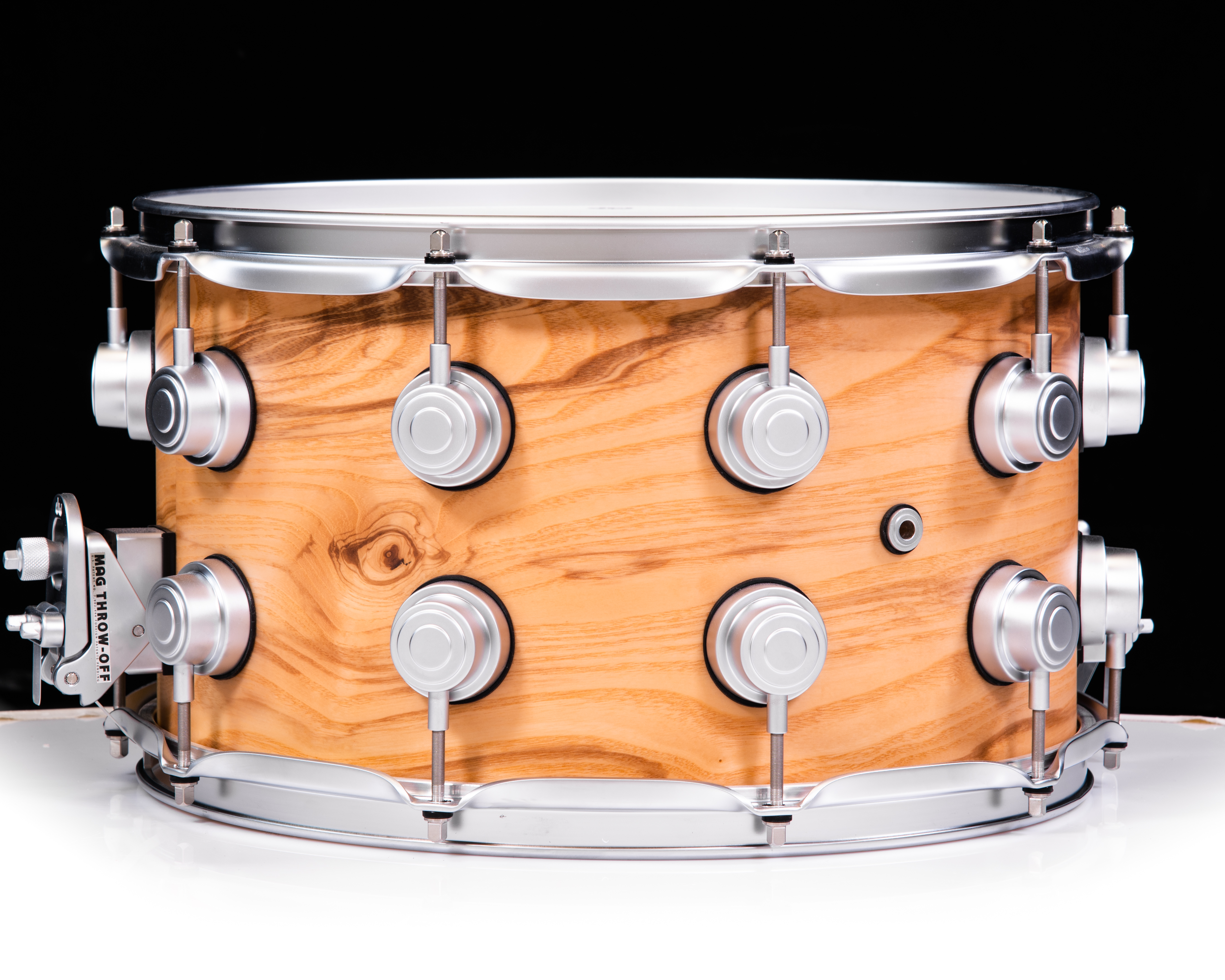 DW Collector's Series Maple 8x14 Snare Drum Olive Ash Burl Satin Chrome