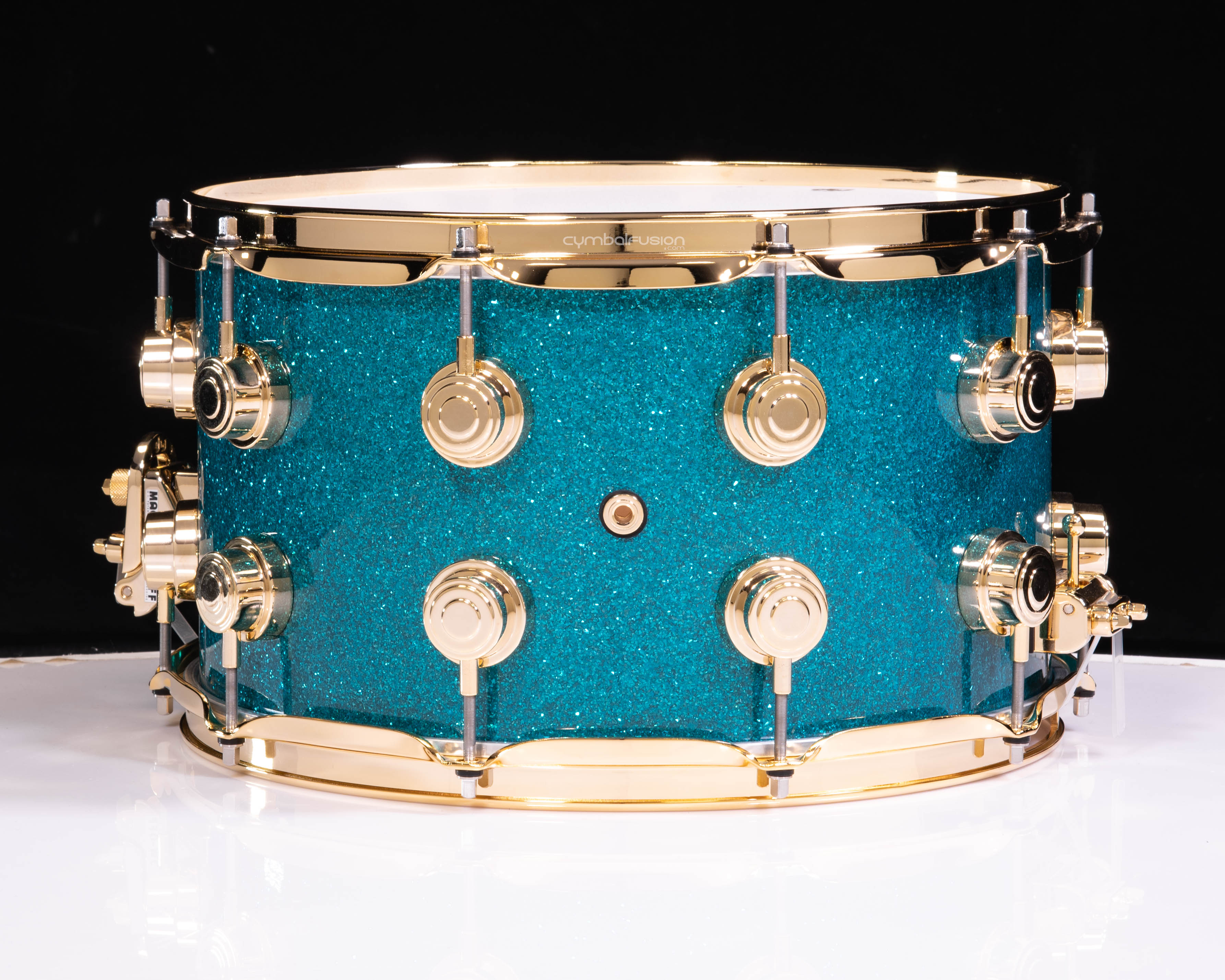 DW Collector's 8x14 SSC Maple Snare- Teal Glass - Gold Hardware 