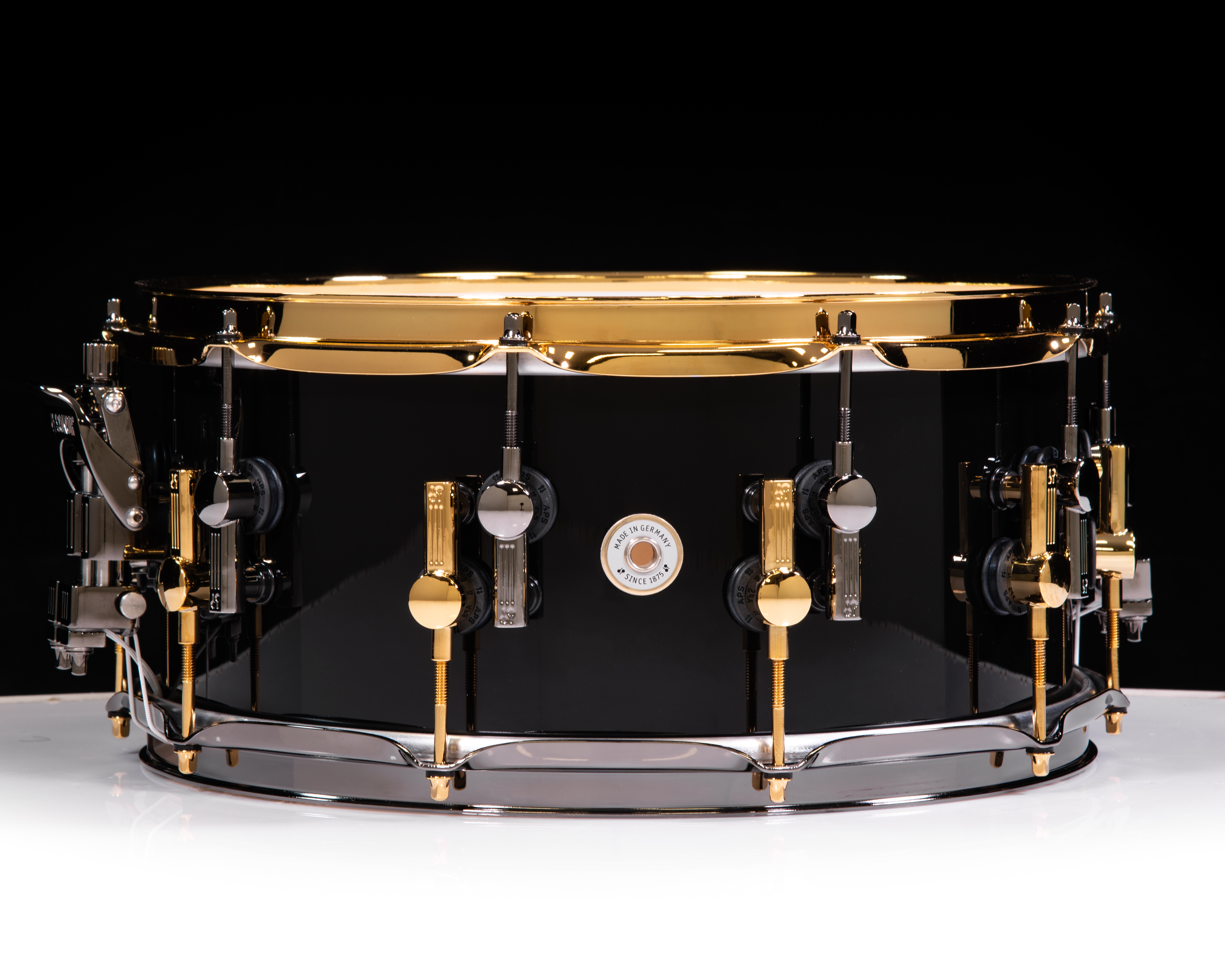 Sonor SQ2 14x6.5 Medium Maple Snare - Solid Black w/Black and Gold