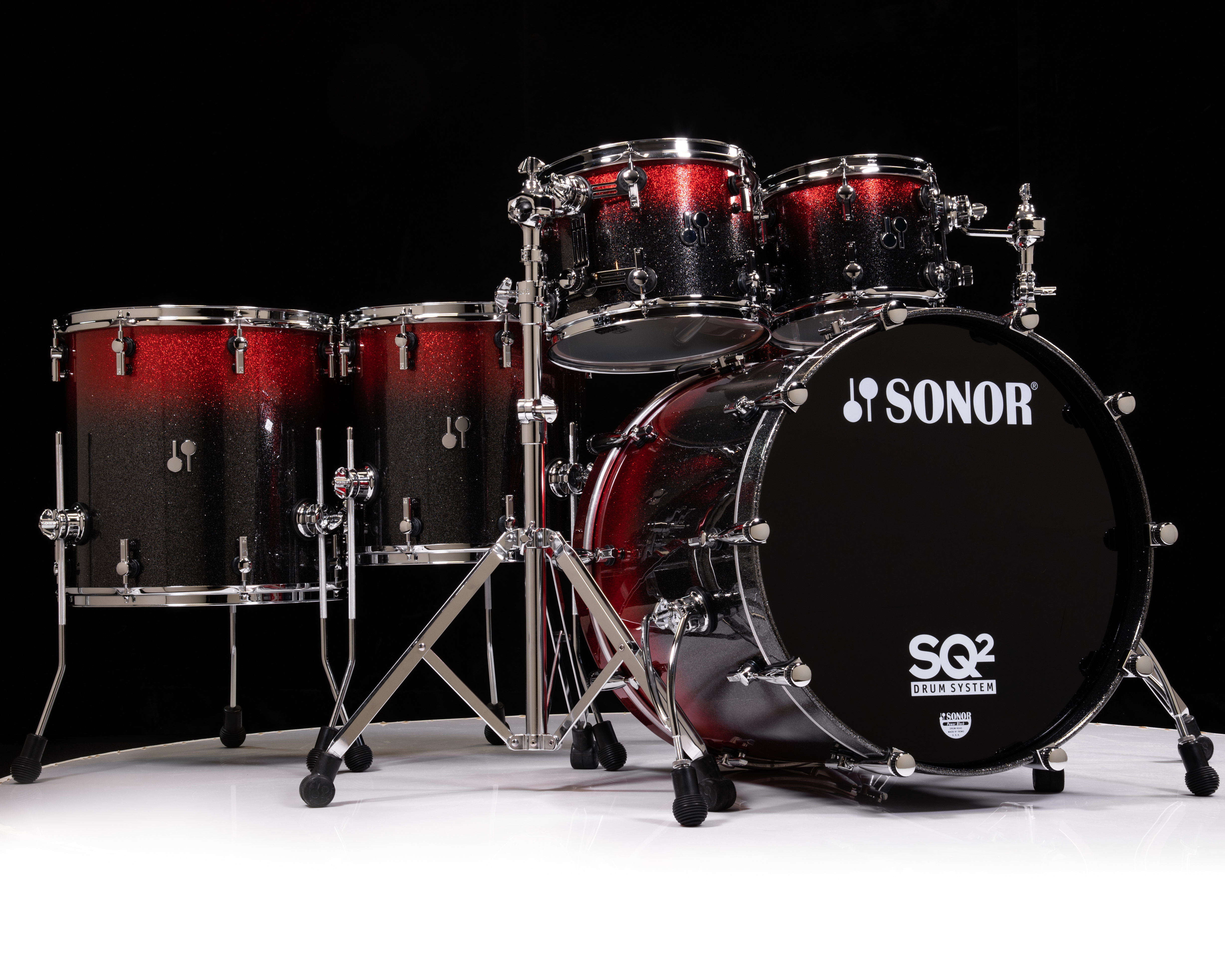 Sonor SQ2 6pc Medium Beech Kit - Black to Red Sparkle 