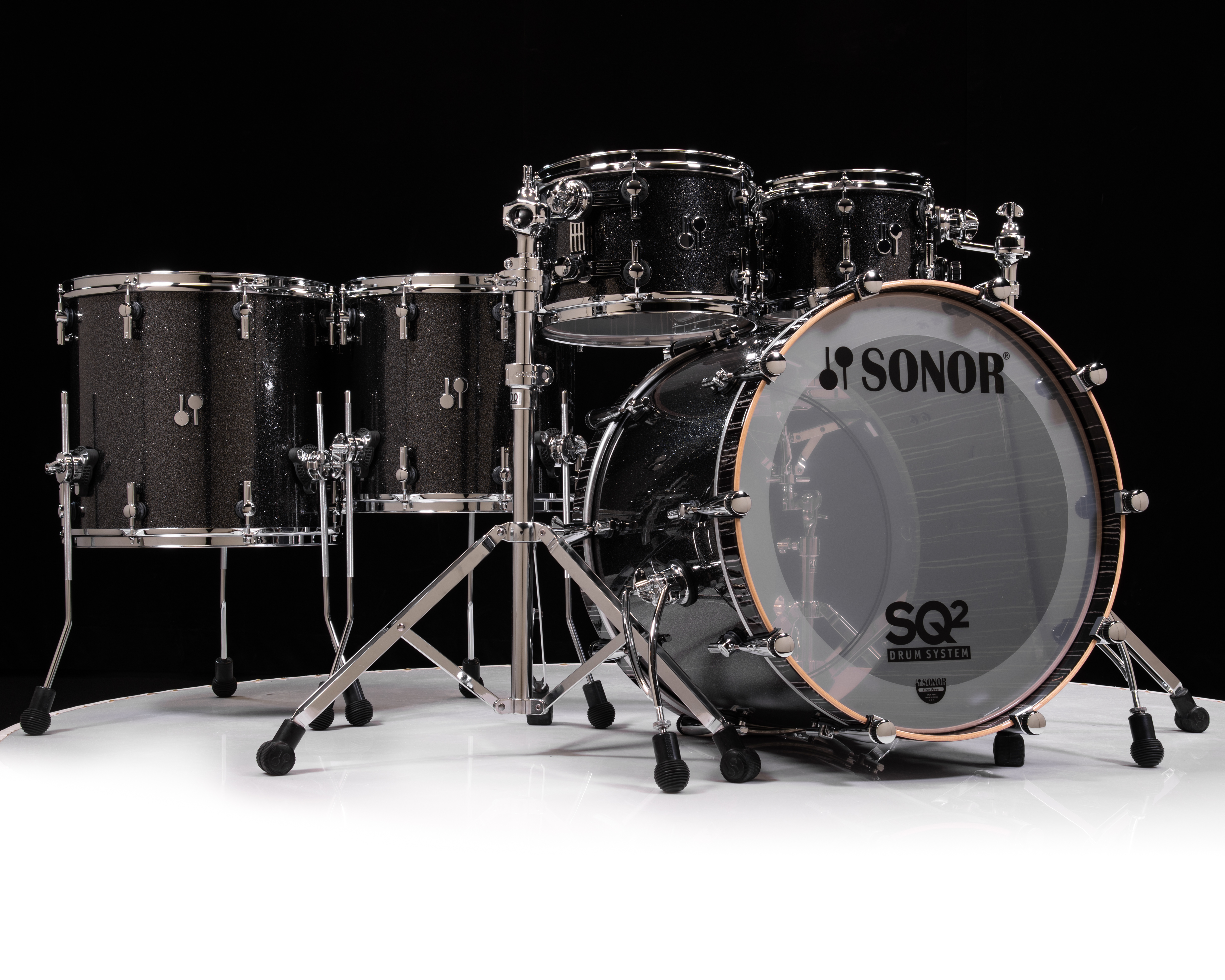 Sonor SQ2 6pc Maple Kit - Black Sparkle w/Ebony White Stripe 