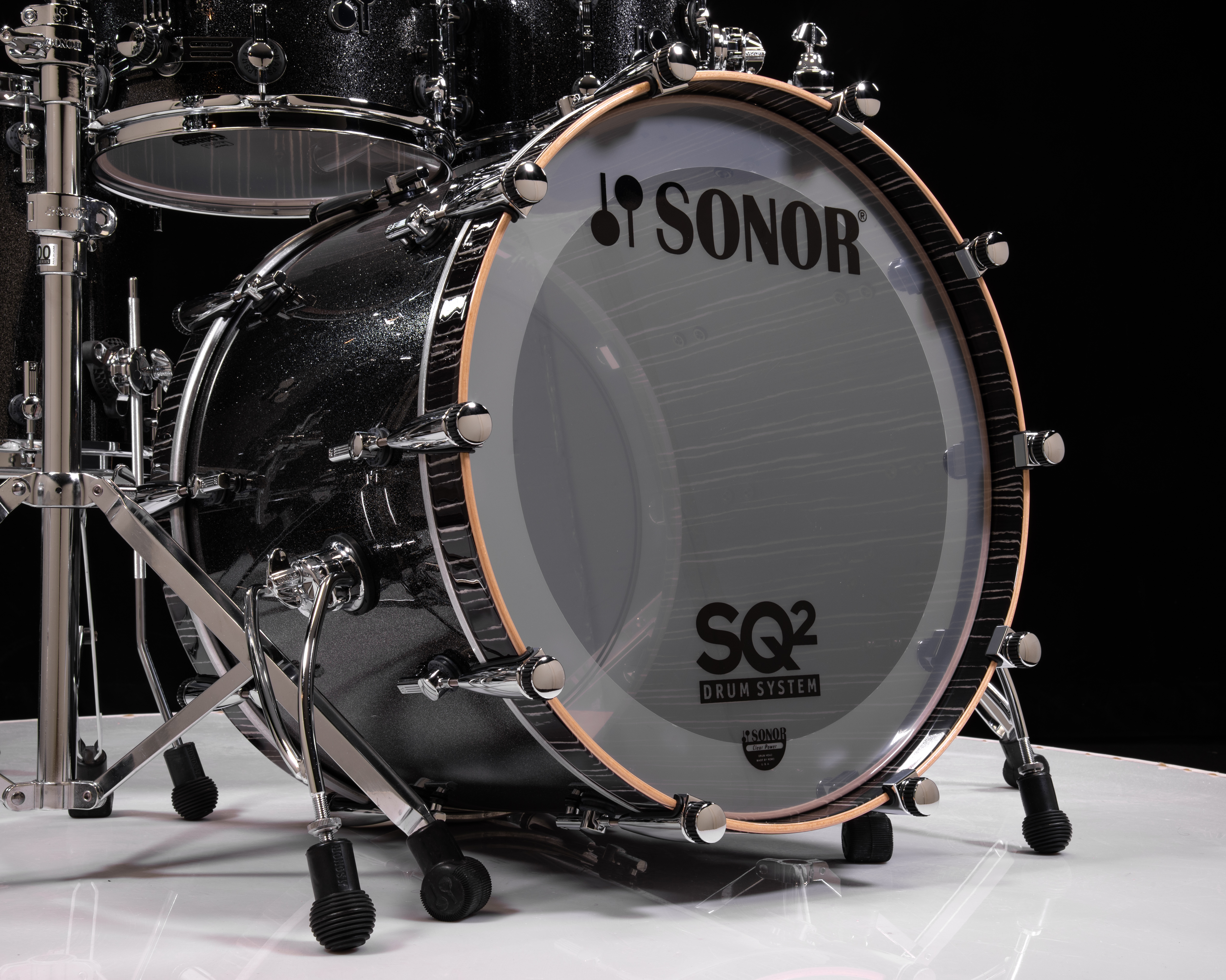 Sonor SQ2 6pc Maple Kit - Black Sparkle w/Ebony White Stripe